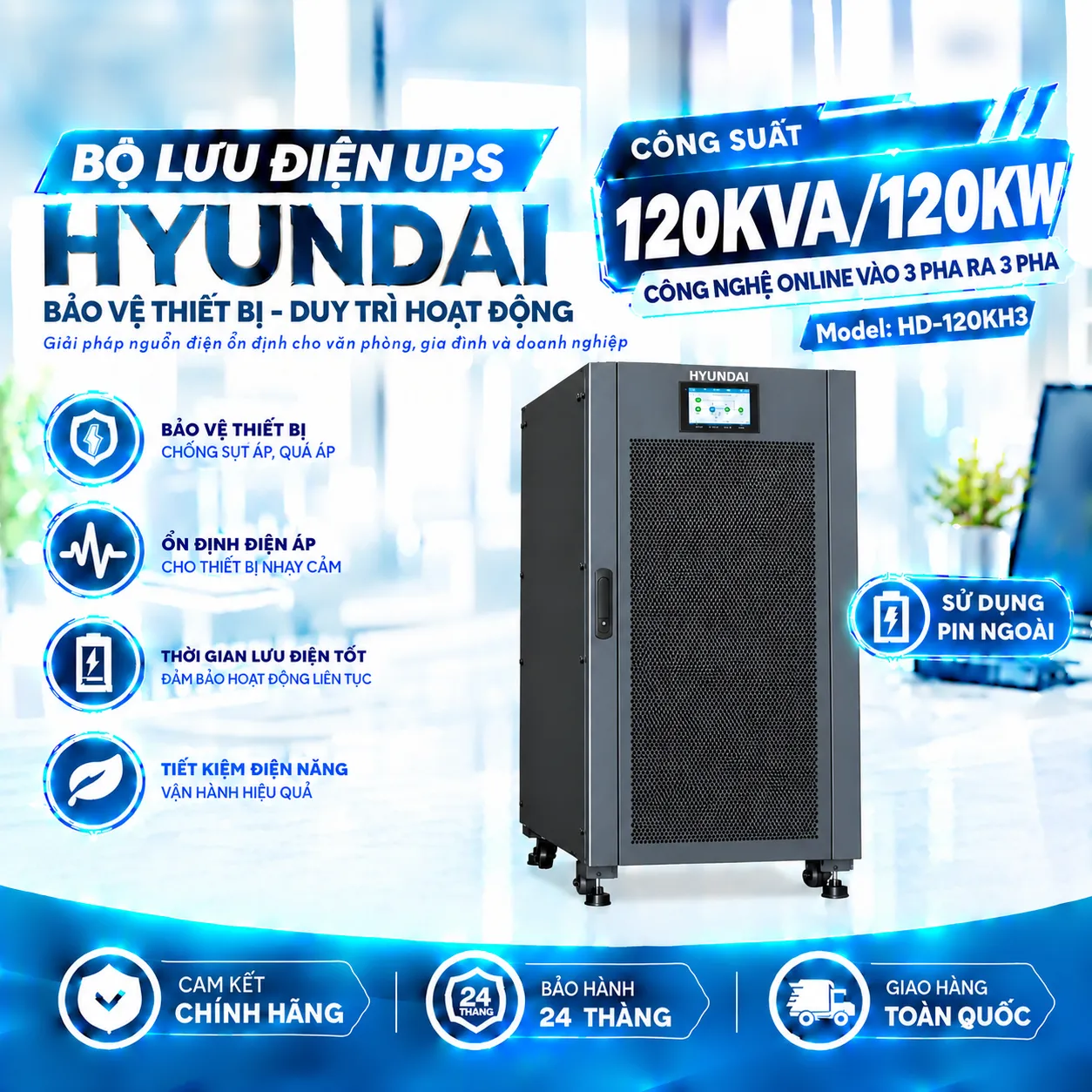 Bộ lưu điện Hyundai 120KVA HD-120KH3 Bộ lưu điện Hyundai 120KVA HD-120KH3