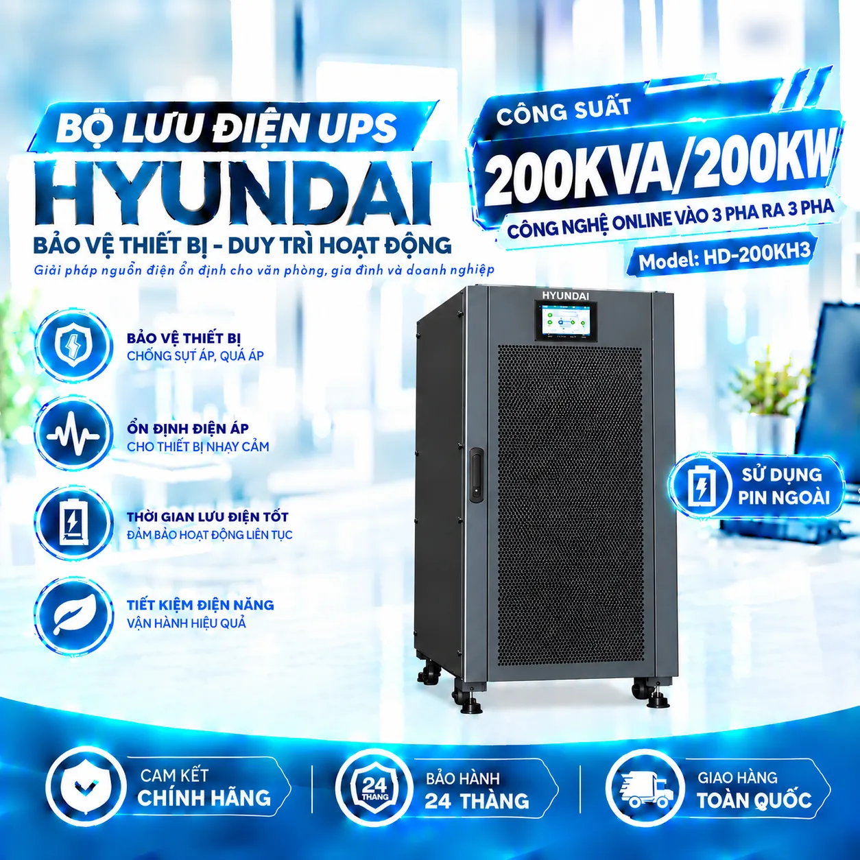 Bộ lưu điện Hyundai 200kva HD-200KH3 Bộ lưu điện Hyundai 200kva HD-200KH3