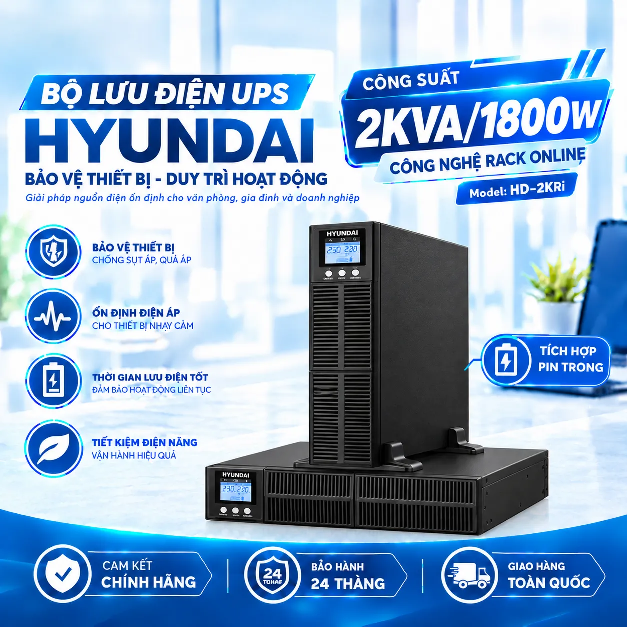 Bộ lưu điện Hyundai 2KVA HD-2KRi Bộ lưu điện Hyundai 2KVA HD-2KRi