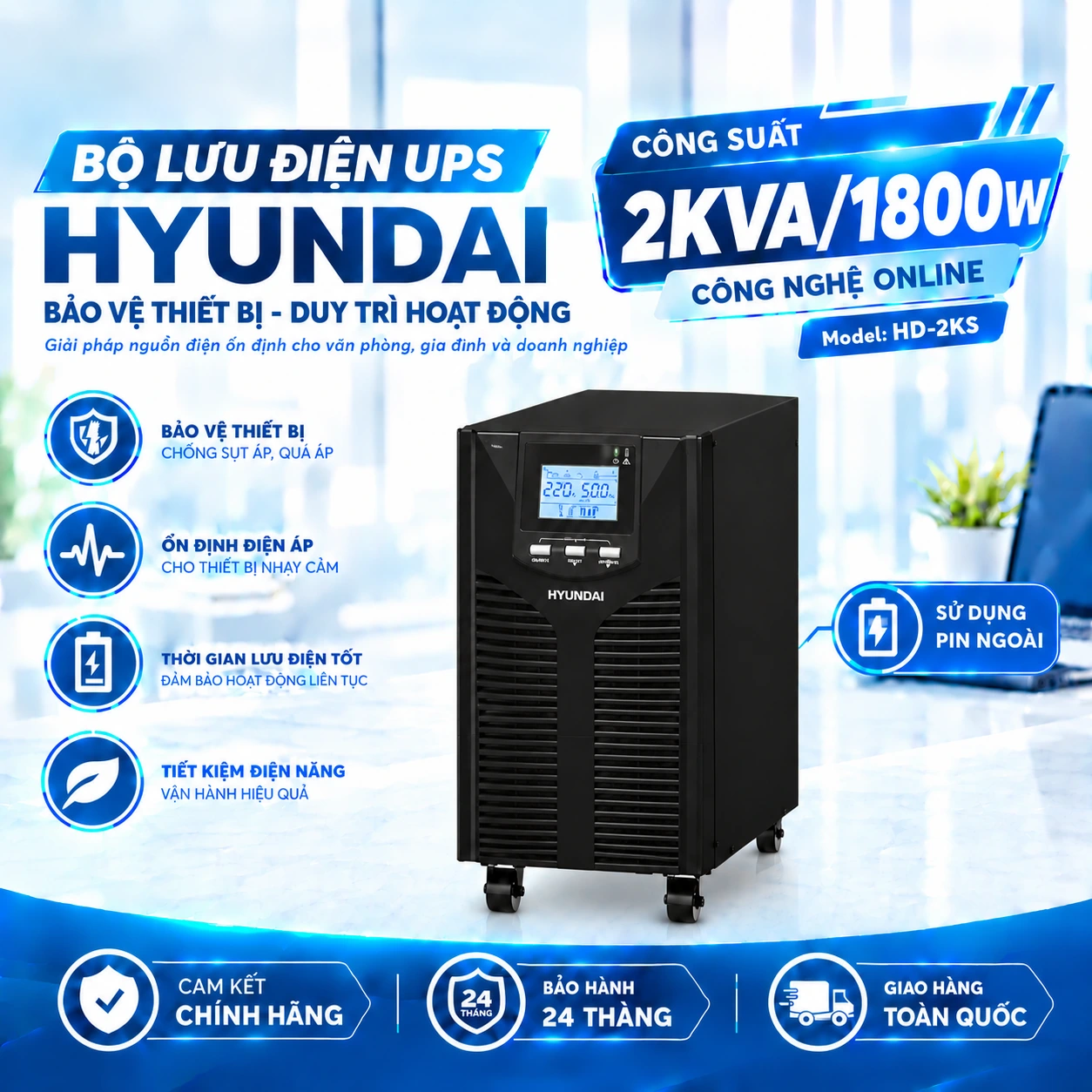 Bộ lưu điện Hyundai 2KVA HD-2KS Bộ lưu điện Hyundai 2KVA HD-2KS