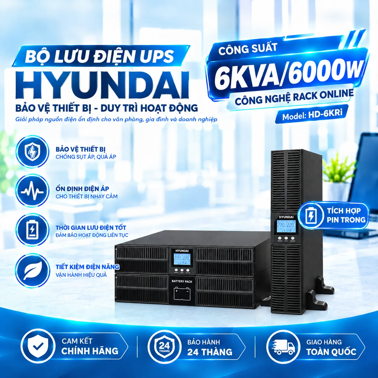 Bộ lưu điện Hyundai 6KVA HD-6KRi Bộ lưu điện Hyundai 6KVA HD-6KRi